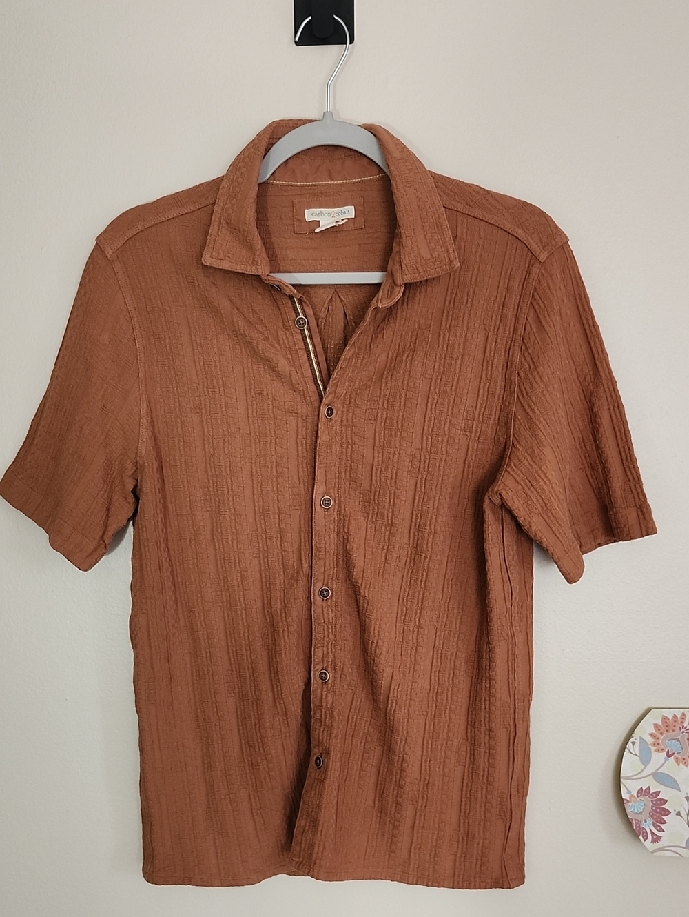 Men's Carbon2Cobalt Casual Dunes Short-Sleeve Button-Down Shirt in Rust Brown S